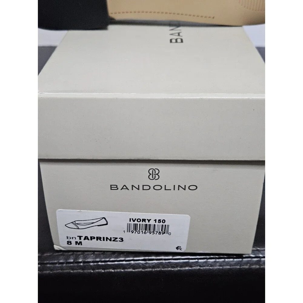 Sz 8 - Bandolino Womens Ballet Flat Patent Cap Toe White Black Leather Taprinz